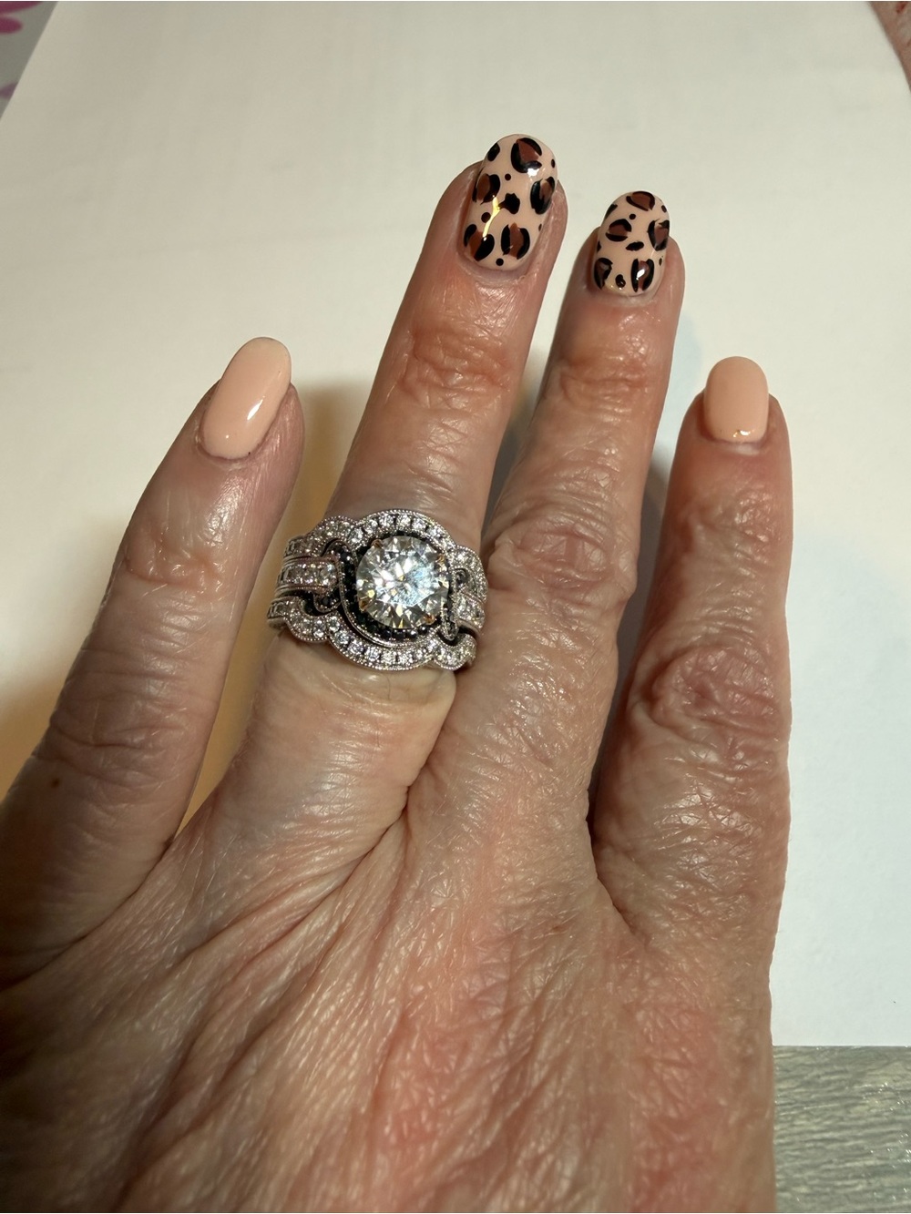 Vintage-Inspired Silver Halo Diamond Engagement Ring - Cream Accent